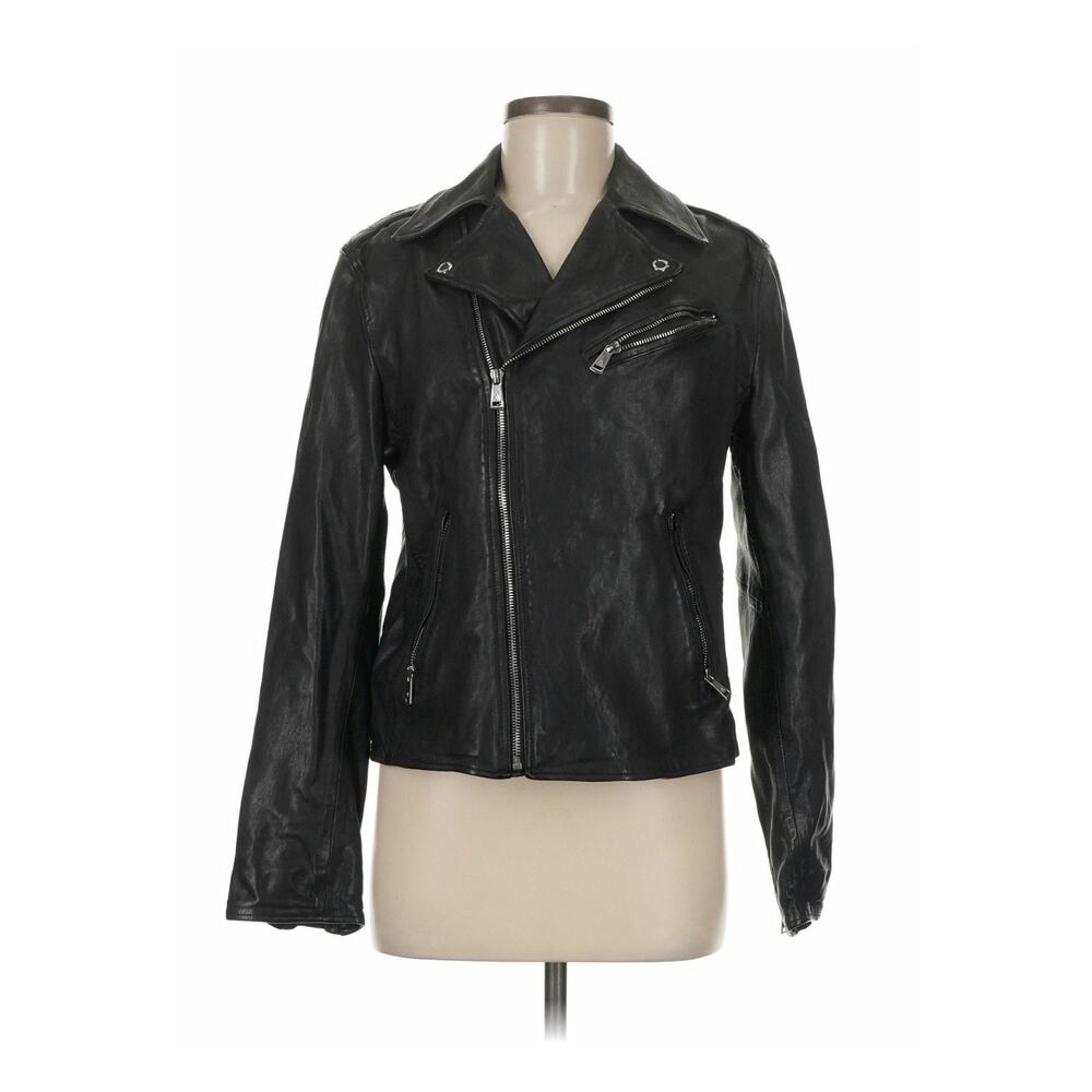 Lauren Ralph Lauren Leather Moto Jacket Black Silver Hardware 6